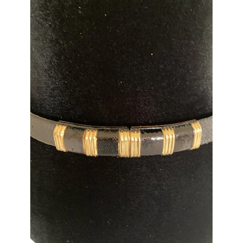 Abigail Womens Black Leather Expandable Belt Gold Accent Buckle Size Large Retro